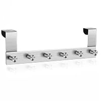 HJKK Over The Door Hook Rack-6 Hooks Hanger-304 Stainless Steel Metal Storage Organizer Rack for Bedroom,Bathroom,Kitchen,Office Hanging Clothes,Towels,Hat,Backpacks,Kitchenware,Key and More