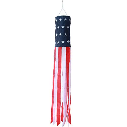 Huouo 40 Inch American US Flag Windsock - Embroidered Stars & Stripes USA Patriotic Decorations - 3.3 Feet United States Wind Socks Includes Hanging Clip