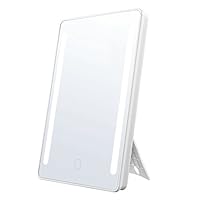 Jerrybox Makeup Mirror with Lights, Lighted Vanity Mirror 180 Degree Rotation Portable Cosmetic Mirror with Stepless Dimming, Touch Screen and Dual Power