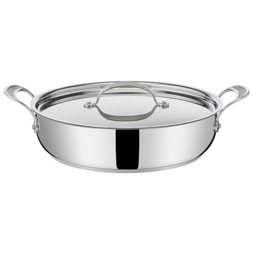 Tefal Jamie Oliver Cook‘s Classic Servierpfanne 30 cm, Schmorpfanne Induktion mit Antihaftversiegelung, Thermo-Signal bei idealer Brattemperatur, für alle Herdarten geeignet, Edelstahl, E30690
