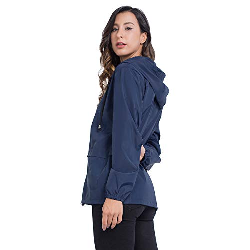 Women Rain Jacket Hooded, Zipper Waterproof Active Outdoor Windbreaker Raincoats Lightweight XXL Navy Blue