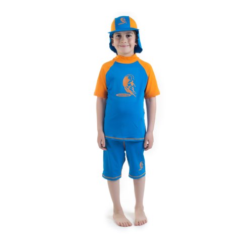 Boys size 4 Blue/Orange Sun UV Protective Rashguard & shorts Age 4 Years Old