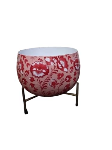 TNZ Creations Metal Meena Pot with Stand | Multicolour Design, Flower Pot for Home Decor | Table Top Flower Pot | Best for Indoor Plantation.