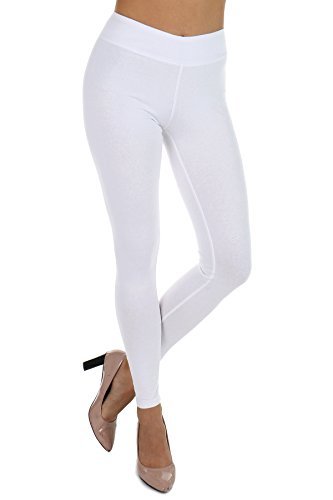 Cotton Spandex Angel Soft Yoga Waist Leggings for women - Full Length (White, Small)