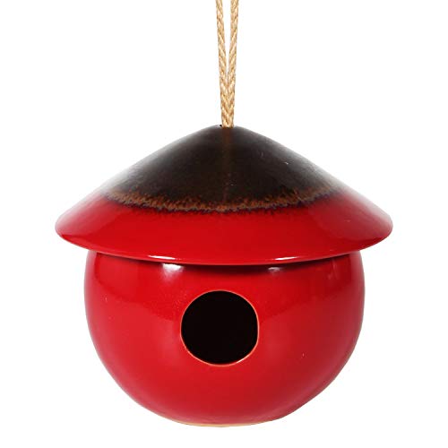 Tenforie Ceramic Birdhouses Bird Hut Hanging Hummingbird Nest for Outdoor -Red