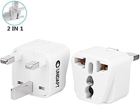UK Plug Adapter- Unidapt US USA to UK England Hong Kong Ireland Power Plug Adapter - Charge 2 Devices at Once - Type G (Pack of 2 UK)