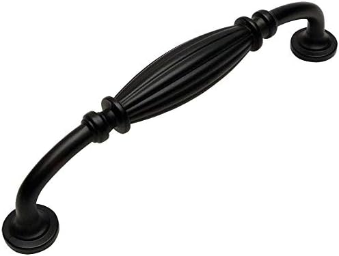 Cosmas20 Pack 7120FB Flat Black Country Style Cabinet Hardware Ribbed Handle Pull - 5" Inch (128mm) Hole Centers