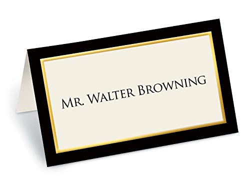 PaperDirect Black Debonaire Folded Place Cards, Gold Foil, 100 Count