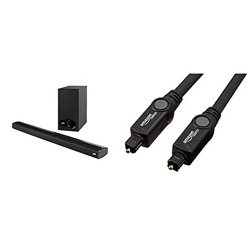 Polk Audio Signa S2 Ultra-Slim Universal TV Sound Bar with Wireless Subwoofer, Bluetooth Enabled Music Streaming, Black & AmazonBasics Digital Optical Audio Toslink Sound Bar TV Cable – 6 Feet
