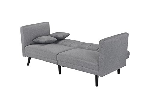 Sofamania Mid Century Modern Plush Tufted Linen Fabric Living Room Sleeper Futon (Light Grey)