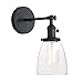 Pathson Vintage Hardwired Wall Sconce with On Off Switch, Clear Glass Black Vanity Light, Indoor Wall Lighting Fixtures for Bathroom Bedside Garage Porch Cafe Club