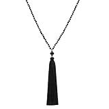 Isaloe Tassel Pendant Necklace Crystal Beaded Long Necklaces for Women Y Shaped Handmade Sweater Necklaces Chain
