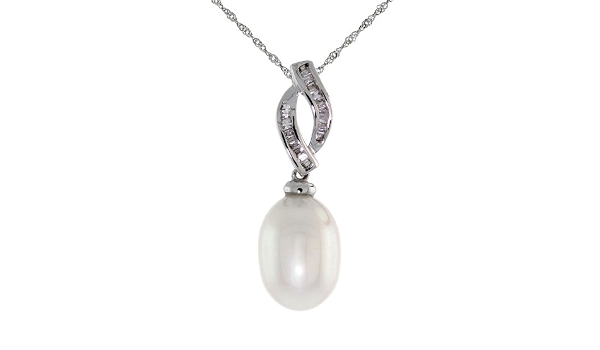 18k White Gold Pearl \u0026 Diamond Dangle 