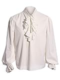 Pxmoda Men's Halloween Costumes Ruffled Gothic Steampunk Victorian Pirate Cosplay Shirts (L,White)