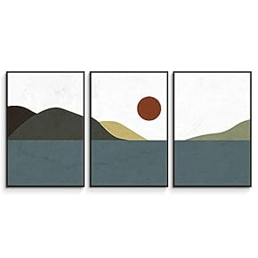 3 Piece Framed Canvas Wall Art Abstract Mountain Canvas Prints Home Artwork Decoration for Living Room,Bedroom - 16"x24"x3 Panels