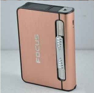 Stylish FOCUS 10 pack Automatic Loading Cigarette Case Dispenser With Built in Torch Lighter (BROWN COLOR)- FOR KING SIZE CIGARETTES (GD-1321 , FREE CAR sticky pad for Phone PDA MP3 MP4)