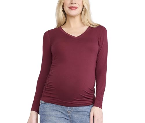 Motherhood Maternity Women's Long Sleeve Side Ruched V-Neck Pregnancy Tee Shirt…