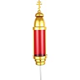 MANTENSING Cemetery Candle Holder with Spike, Dome Memorial Light Grave Lamp, Red Orthodox Cross