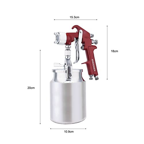 Endozer Siphon Feed Spray Gun - 34oz Cup, 1.4/1.7/2.0mm Nozzles, For Low Viscosity Paint & Finishing