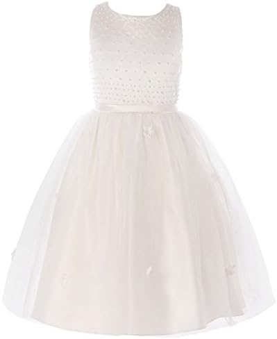 FAYBOX Classy Wedding Flower Girl White Dresses First Holy Communion Pearls Ivory 10