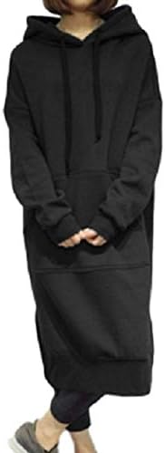 1/2 Style Women’s Long Sleeve Knee Length Loose Cute Black Gray Green Hooded Hoodie Dress