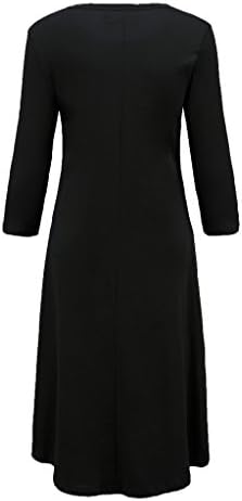 KateSui Women's 3/4 Sleeve Loose Fit Pockets A Line Flare Casual Swing Midi Dress