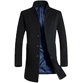 FTCayanz Men's Wool Trench Coat Slim Fit Overcoat Winter Single Breasted Long Pea Coats With Pockets