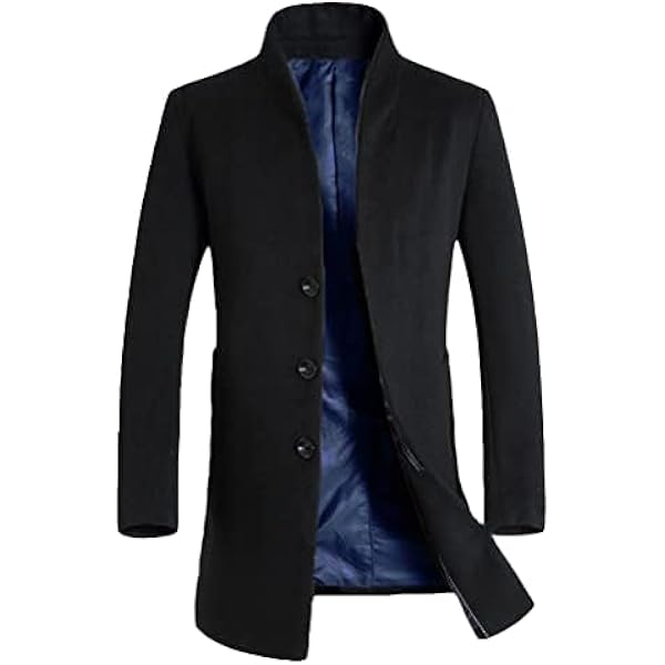 Lavnis Men's Trench Coat Long Wool Blend Overcoat Slim Fit Down