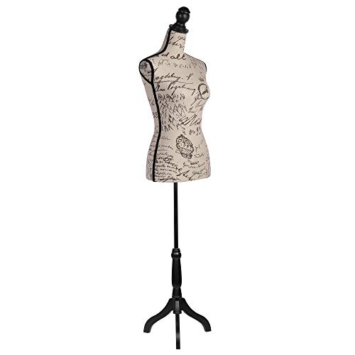 Female Dress Form Mannequin Adjustable Height Black Tripod Stand Woman Body Torso Dress Jewelry Display - Beige Printing