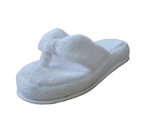 EuropeanSoftest's 100% Turkish Cotton Women's Soft Terry SPA Thong Flip-flops Slippers (White 