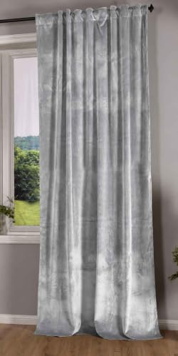 Gardinenbox Milano 20357 Blackout Curtain Velvet Opaque Loop Band Tunnel Pull Blackout Ironing Tape Can Be Shortened Grey 1 Piece HxW 235 x 135 cm