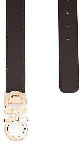 Salvatore Ferragamo Men's Double Gancio Reversible Belt, Gold/Black/Hickory, 38 - Thumbnail 3