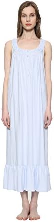 Game Of Love Women's 100% Cotton Floral Long Sleeveless Nightgown Sleepwear,Light Blue,Small