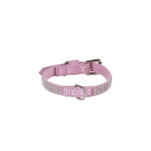 POOCHEE DESIGNS Dog Collar, Small, Pink Ultra Suede and Crystal