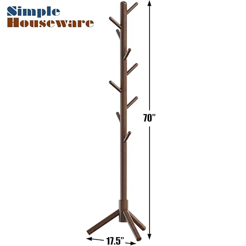 Simple Houseware Wooden Coat Rack Stand Garment Adjustable Tree Rack, 9 Hooks, Walnut