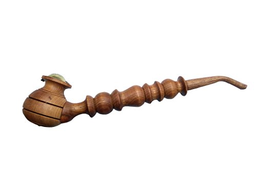 Handmade Wooden Smoking Pipe Metal Bowl Cover Tobacco (Brown Grey)