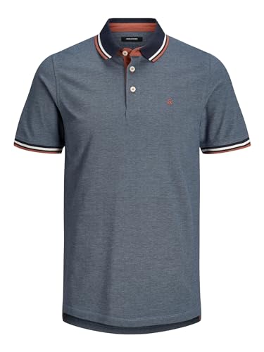Herren Slim Fit Polo Shirt JJEPAULOS Uni Sommer Hemd Kragen Kurz Arm Basic Pique Cotton, Denim Blue , XS