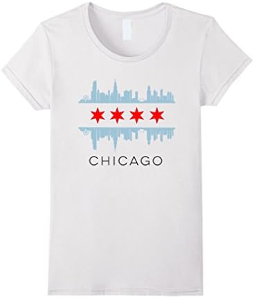 Womens Chicago Skyline City Flag T-Shirt - Windy City I Love Chicag Large White