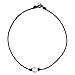 Barch Single Pearl Choker Necklace on Genuine Black Leather Cord for Women Handmade Choker Jewelry Gift (15