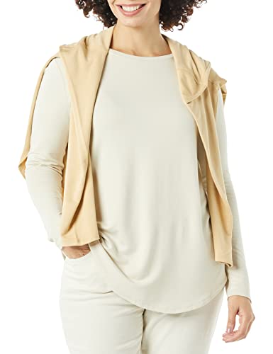 AMAZON ESSENTIALS WOMEN’S SUPERSOFT TERRY REGULAR-FIT LONG-SLEEVE SHIRTTAIL HEM SHIRT (PREVIOUSLY DAILY RITUAL), SAND, XX-LARGE