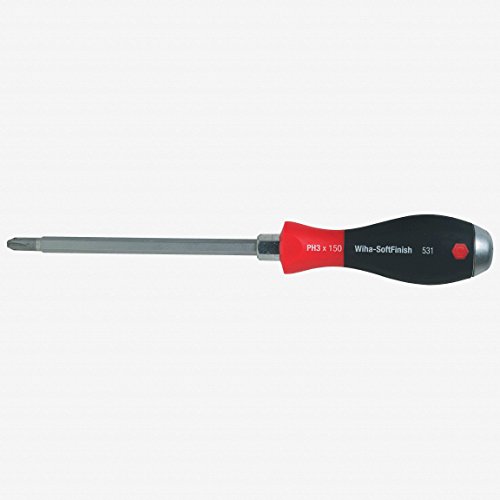 Click Here to See More Images Wiha 53120 Phillips Screwdriver with SoftFinish Handle and Solid Metal Cap, 3 x 150mm
