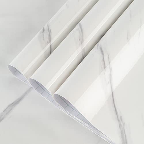 TOTIO Marble Wallpaper Marble Marble Smooth Gloss Thickened 40 cm x 9 m Self-Adhesive Paper for Countertop White Adhesive Film Waterproof Vinyl Wall Sticker Furniture Sticker