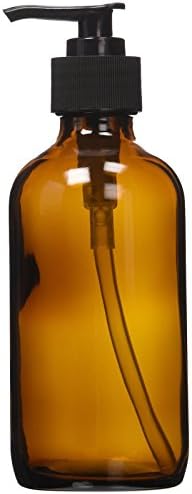 Large 8 oz Empty Amber Glass Lotion / Soap Dispenser Bottles with Black Pump