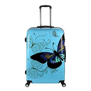 Tramp & Badger 100% polycarbonate, Beautiful Butterfly Printed Pattern Trolley Bag- Blue (Size-20 Cabin Size)