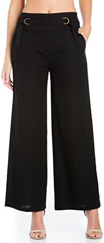 My Yuccie Women's Casual Comfy Drawstring Linen Pants Long with Band Waist (S - 3XL) (BK, Medium)