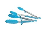 Kooknook Premium Silicone Kitchen Tongs Set With Stand For BBQ, Salad, Grilling, Frying, Cooking, 2-Pack (12-inch & 9-inch), Light Blue