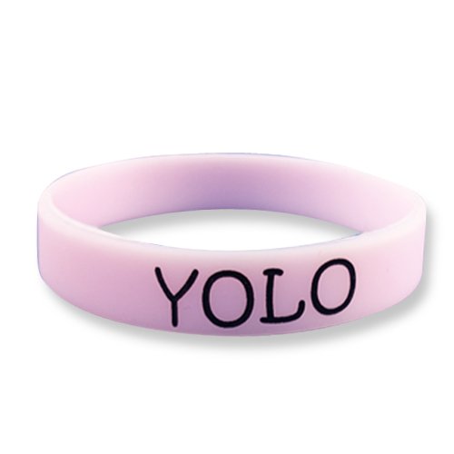 EKNA Silicone Armband glows green at night with Text Wristband Glow in the Dark Silicone Bracelet, Pink, YOLO