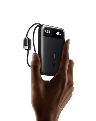 Baseus FC11 Powerbank 45W 10000mAh mit 2 Integriertem USB-C Kabel, Power Bank Klein CCC Zertifizierung mit LED Display, Externe Handyakkus Mini für iP