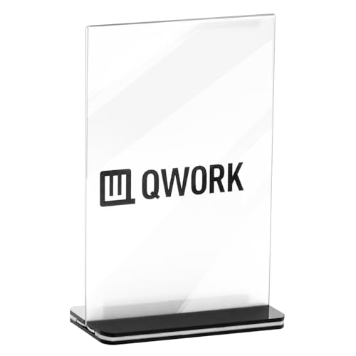 QWORK® Pack of 6 A6 Acrylic Table Stands with Solid Base, Double-Sided Acrylic Display Stand for Office, Restaurant, Cafe, Shop, Wedding