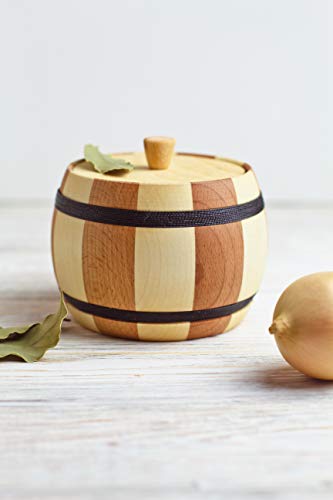 2-color Wooden Salt Box With Lid - 12oz Hard Wood Spice Jar - Decorative Dry Herb Container and Moisture-proof Sugar Storage Box - Safe Healthy Durable Salt Cellar and Wooden Container for Kitchen